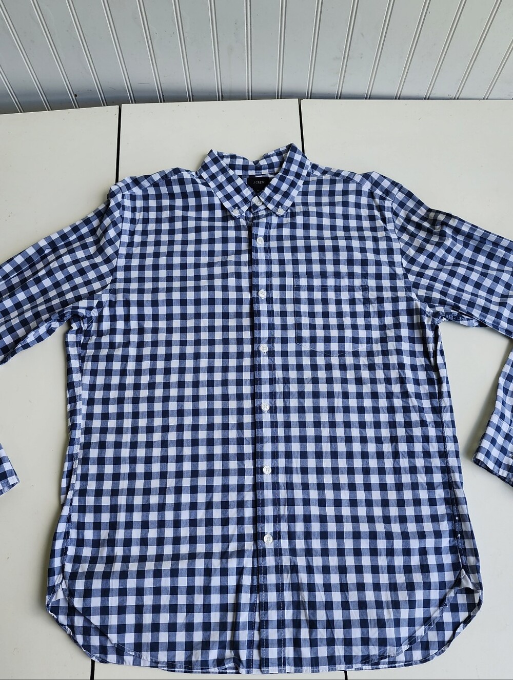 J Crew Shirt Mens Navy Blue White Check Button Down Gingham Sz M